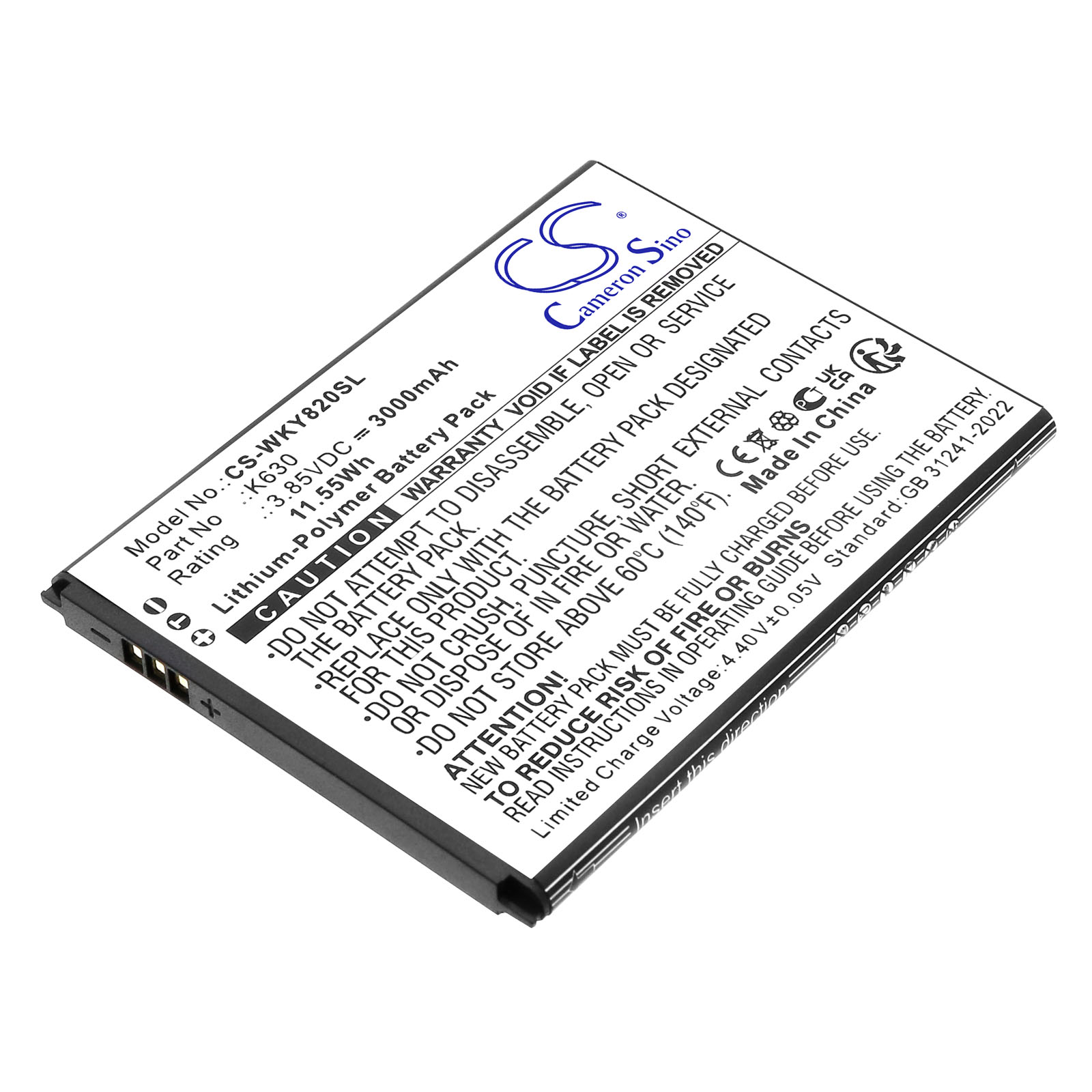 Wiko Y82 K630 Mobile/SmartPhone Replacement Battery 3000mAh