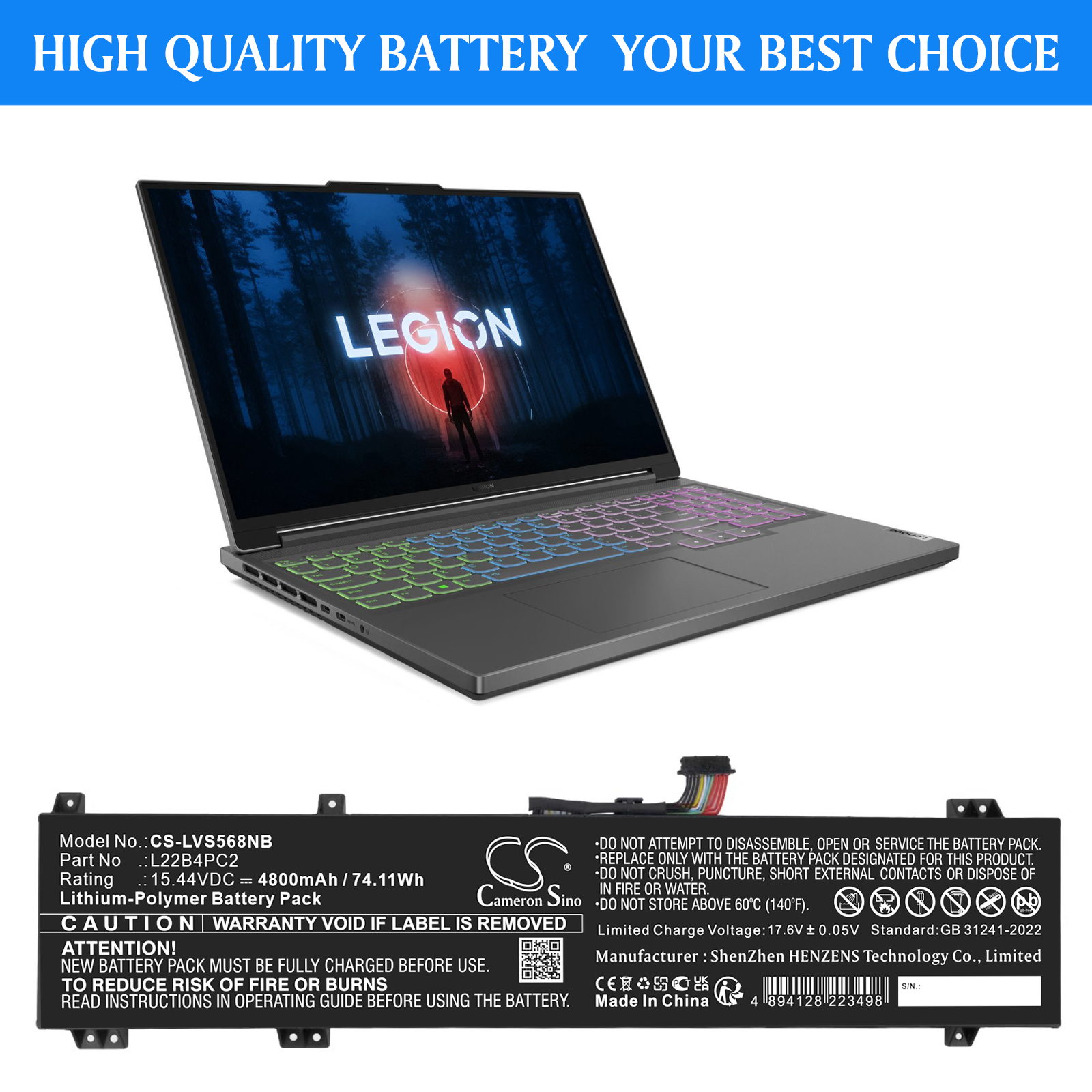 L22D4PC2 Lenovo Replacement Battery 15.44V 4800mAh