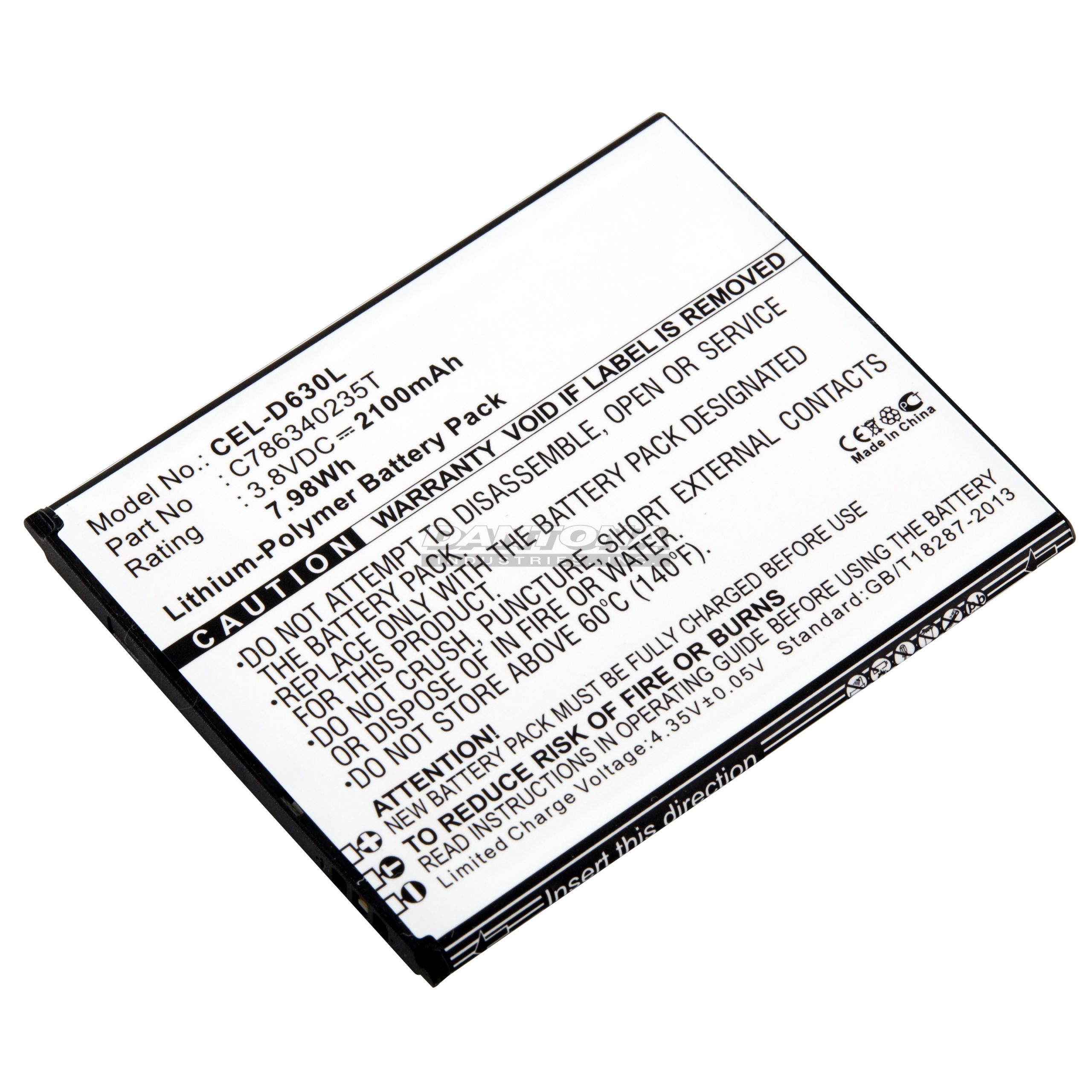 BLU C786340235T D630L D630U Replacement Battery 3.8V 2100mAh