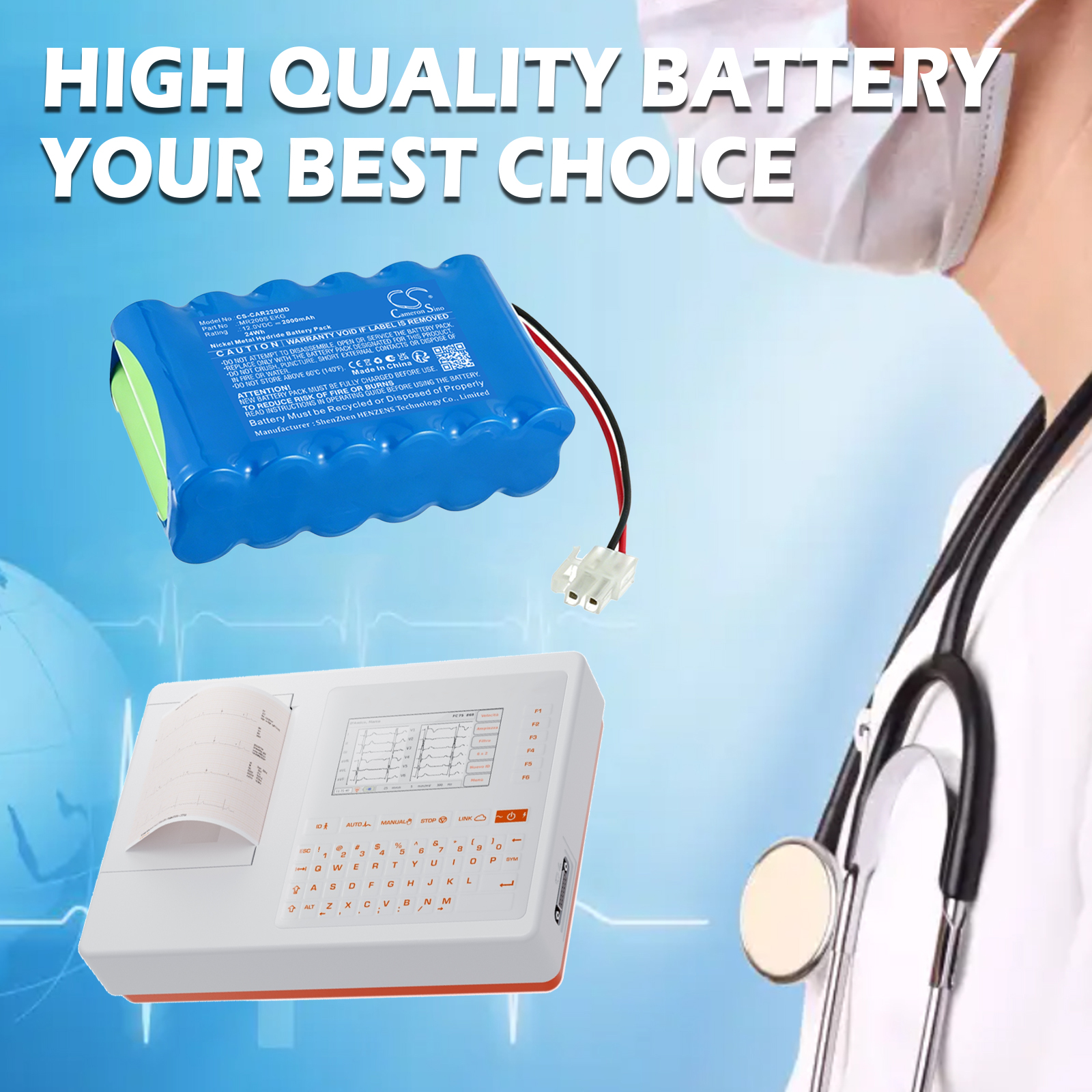Cardioline MR1200 EKG Medical Replacement Battery 2000mAh