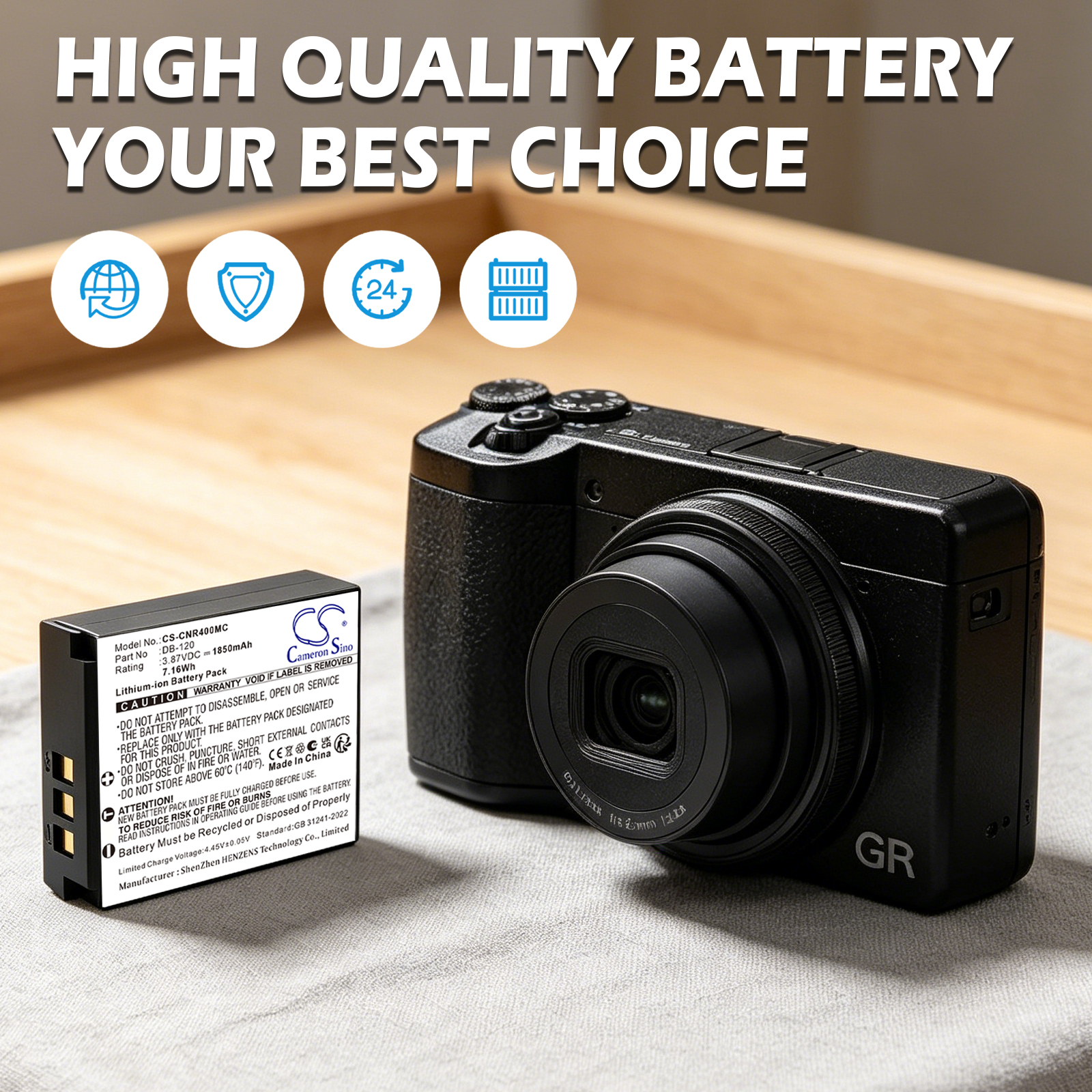 1850mAh Replacement Battery for Ricoh GR4, GR IV, DB-120