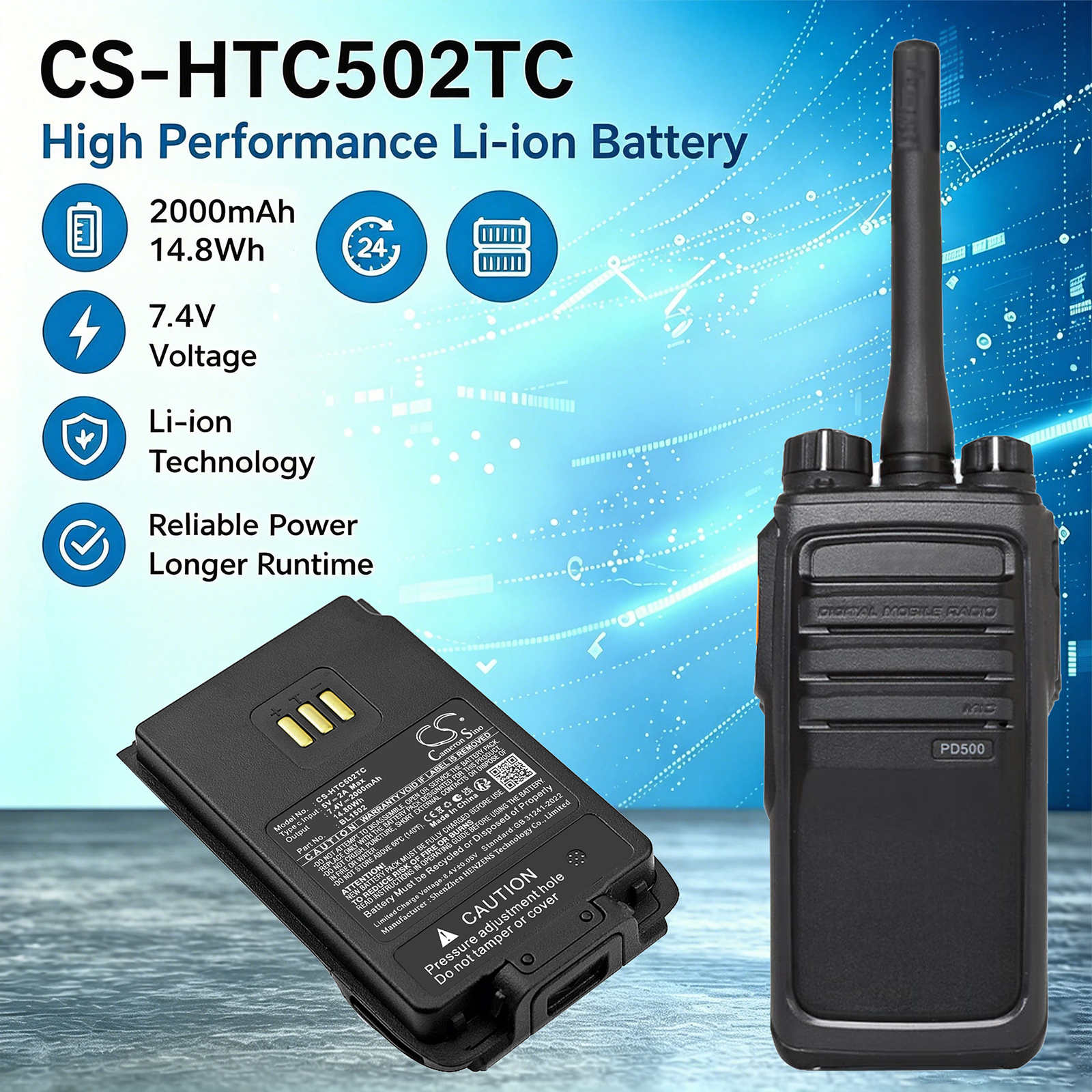 HYT BL1502 Two-Way Radio Replacement Battery 2000mAh