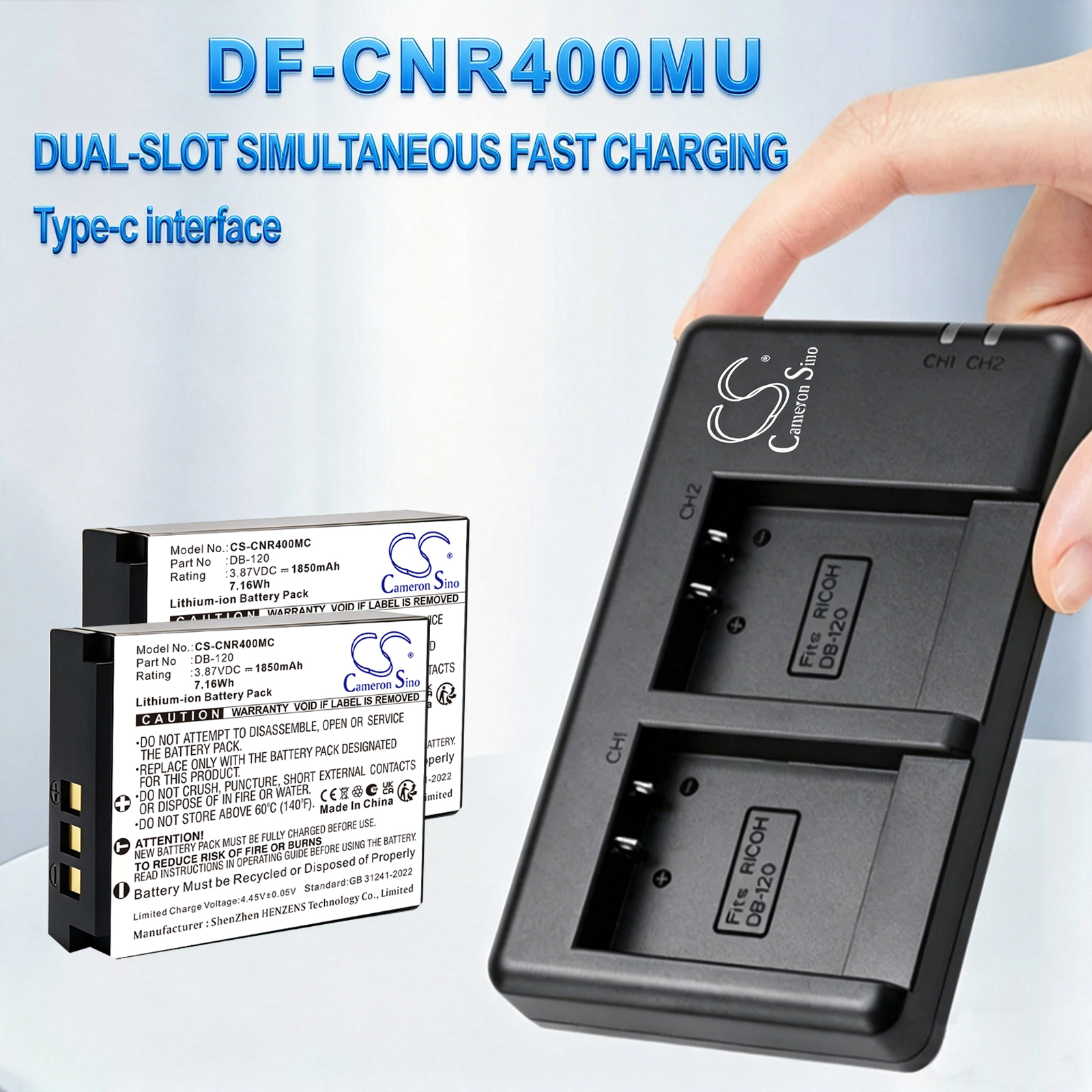 Type-C Dual Battery charger for Ricoh BJ-12, DB-120, GR IV, GR4
