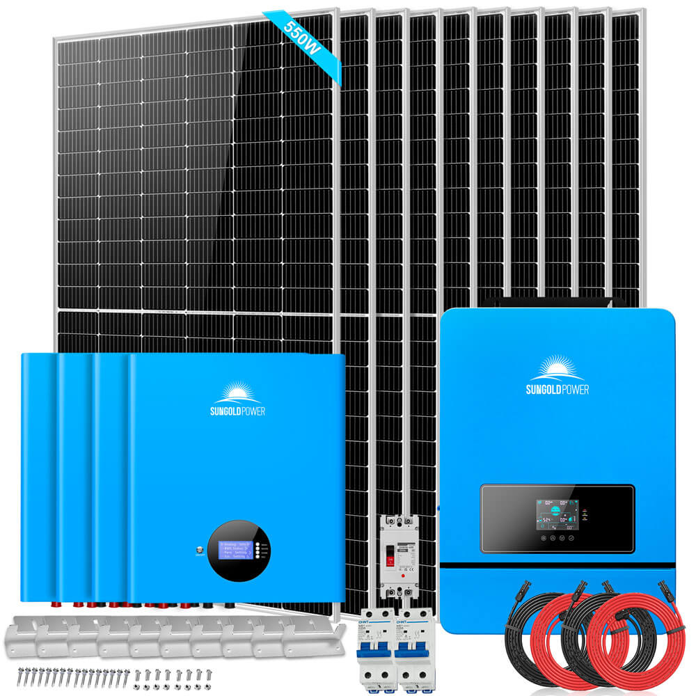 OFF GRID SOLAR KIT 10 X 550 WATTS SOLAR PANELS 4 X 5.12KWH LITHIUM BATTERY 10KW SOLAR INVERTER 48VDC 120V/240V SGM-10K20