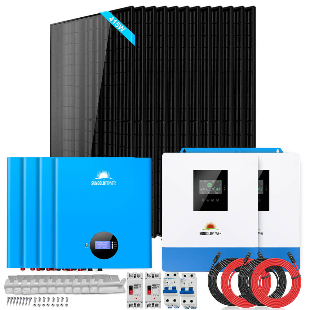 Off Grid Solar Kit 10000W 48VDC 120VAC/240V 20.48KWH Lithium Battery 12 X 415 Watts Solar Panels SGM-10M2T