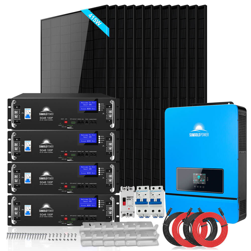 OFF GRID SOLAR KIT 12 X 415 WATTS SOLAR PANELS 20.48KWH LITHIUM BATTERY 8000W SOLAR INVERTER 48VDC 120V/240V SGM-8K20
