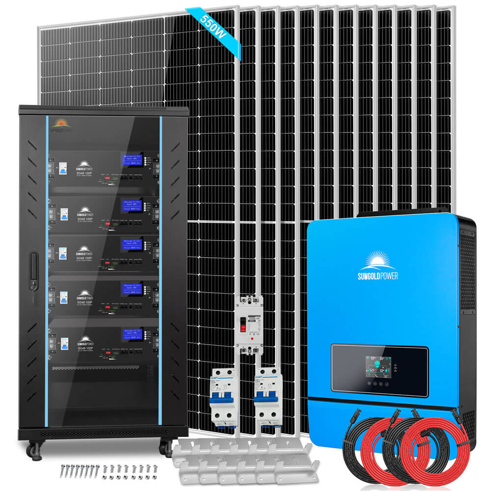 OFF GRID SOLAR KIT 12 X 550 WATTS SOLAR PANELS 20.48KWH-32.14KWH LITHIUM BATTERY 10KW SOLAR INVERTER 48VDC 120V/240V SGR-10K25S