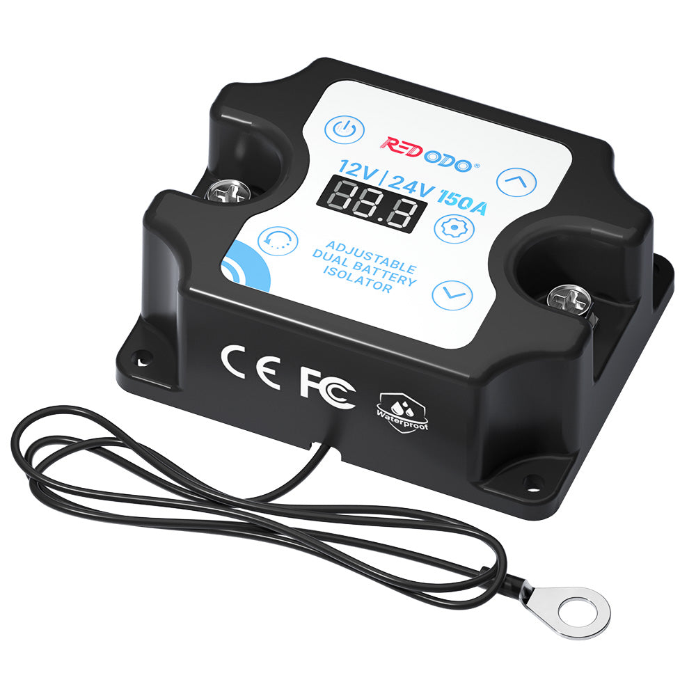 Redodo 12V/24V 150A Adjustable Dual Battery Isolator (VSR) - Auto Connect/Disconnect Starter and House Batteries, with LCD Display