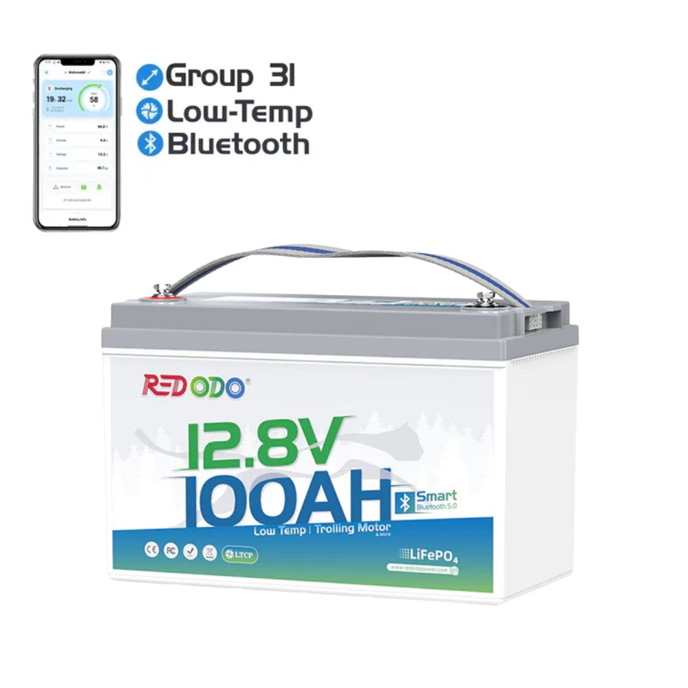 Redodo 12V 100Ah Group 31 Bluetooth Lithium Battery | Real-Time Battery Monitoring | For RV, Marine, Solar