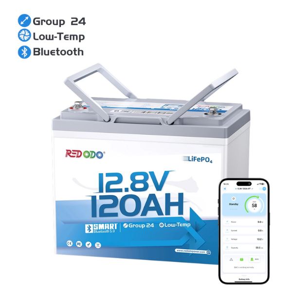 Redodo 12V 120Ah Group 24 Bluetooth Lithium Battery | For 1-2 Day RV Trips | Smallest 120Ah Battery