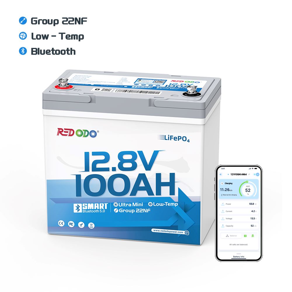 Redodo 12V 100Ah Ultra-Mini Lithium LiFePO4 Battery | Smallest Bluetooth Battery | For RV, Trolling Motor, Solar